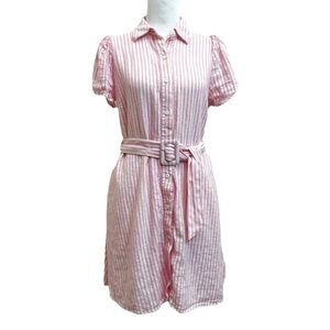 Alexis x Target Linen Blend Pink White Stripe Belted Button Mini Dress